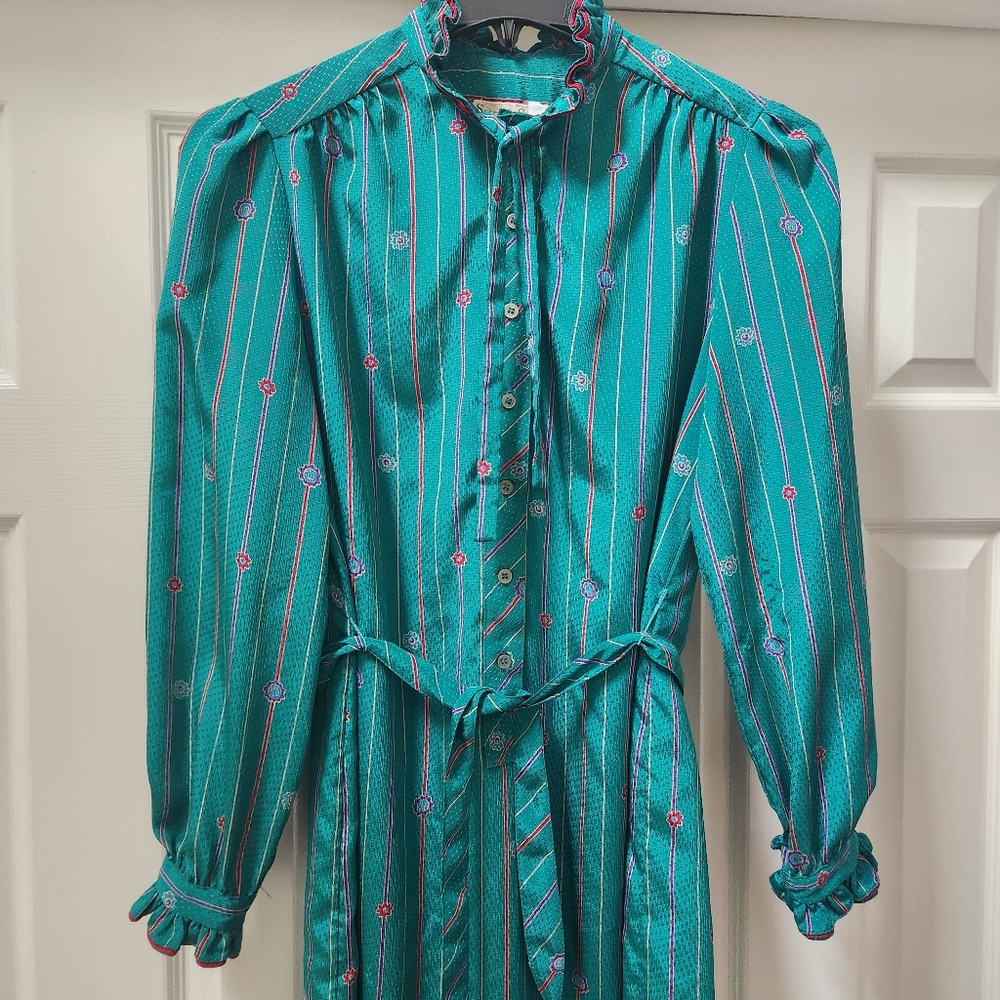 Vintage Schrader Sport Petites Green Long Sleeve Dress, Union Tag - Picture 5 of 15
